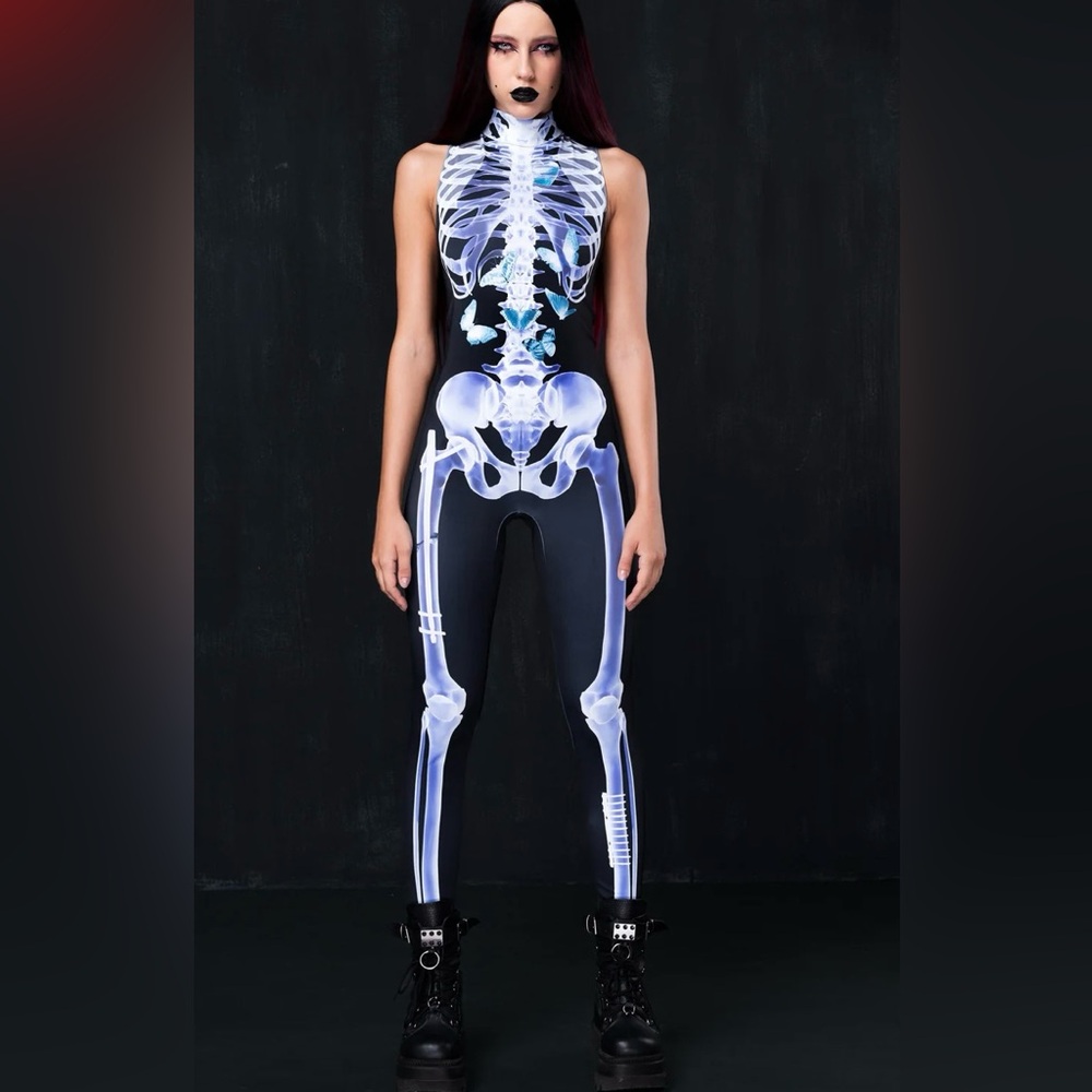 Skeleton Print Jumpsuit - Black